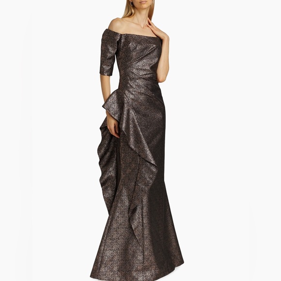 Teri Jon by Rickie Freeman
Metallic Jacquard Off-The-Shoulder Gow - Picture 1 of 9